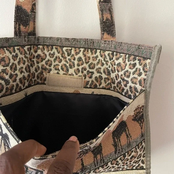 Vintage 80s Safari Animal Print tapestry tote bag vacation beach resort travel - Picture 4 of 12
